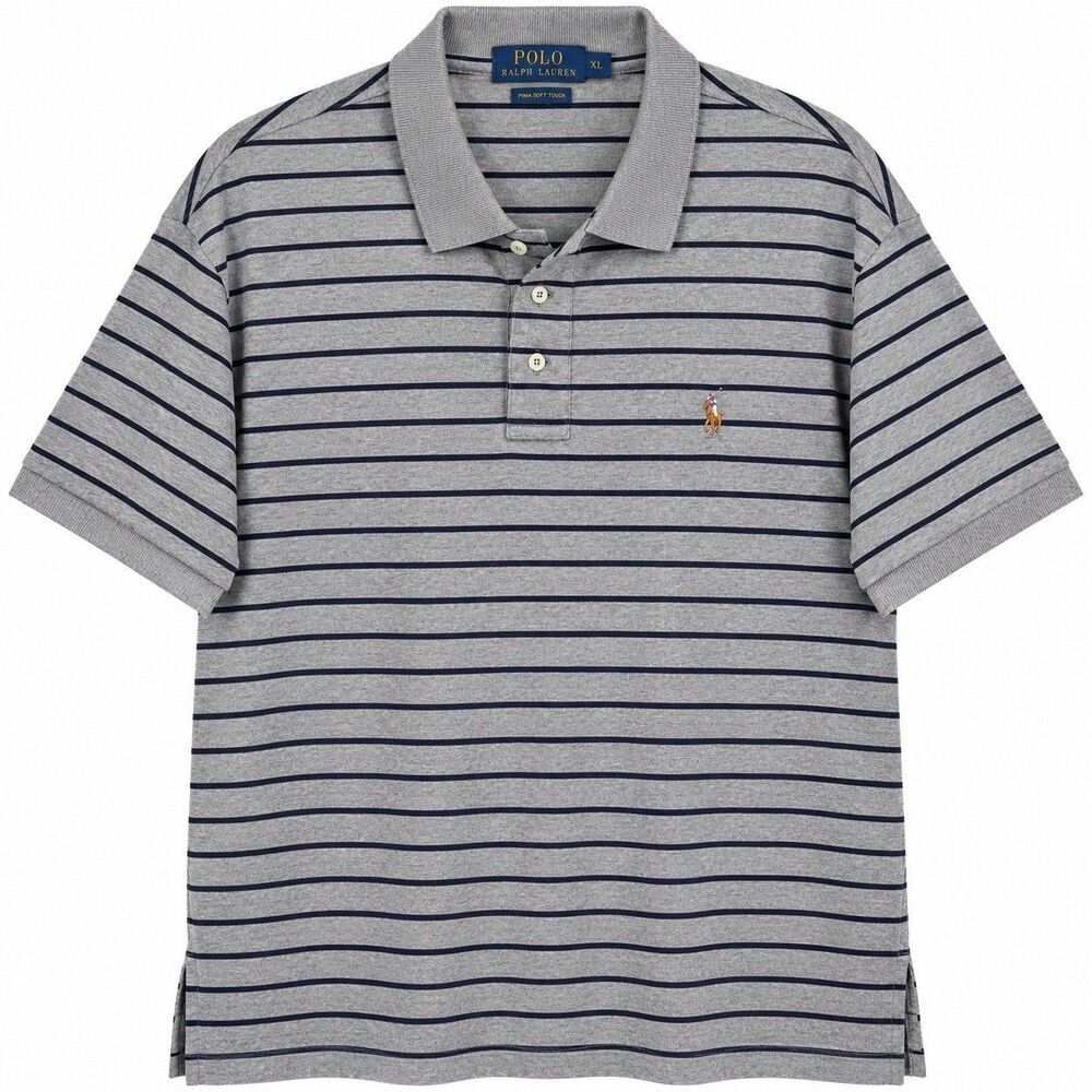 Polo Ralph Lauren Pima Soft Touch Polo Shirt Mens XXL Gray Navy Stripe Cotton